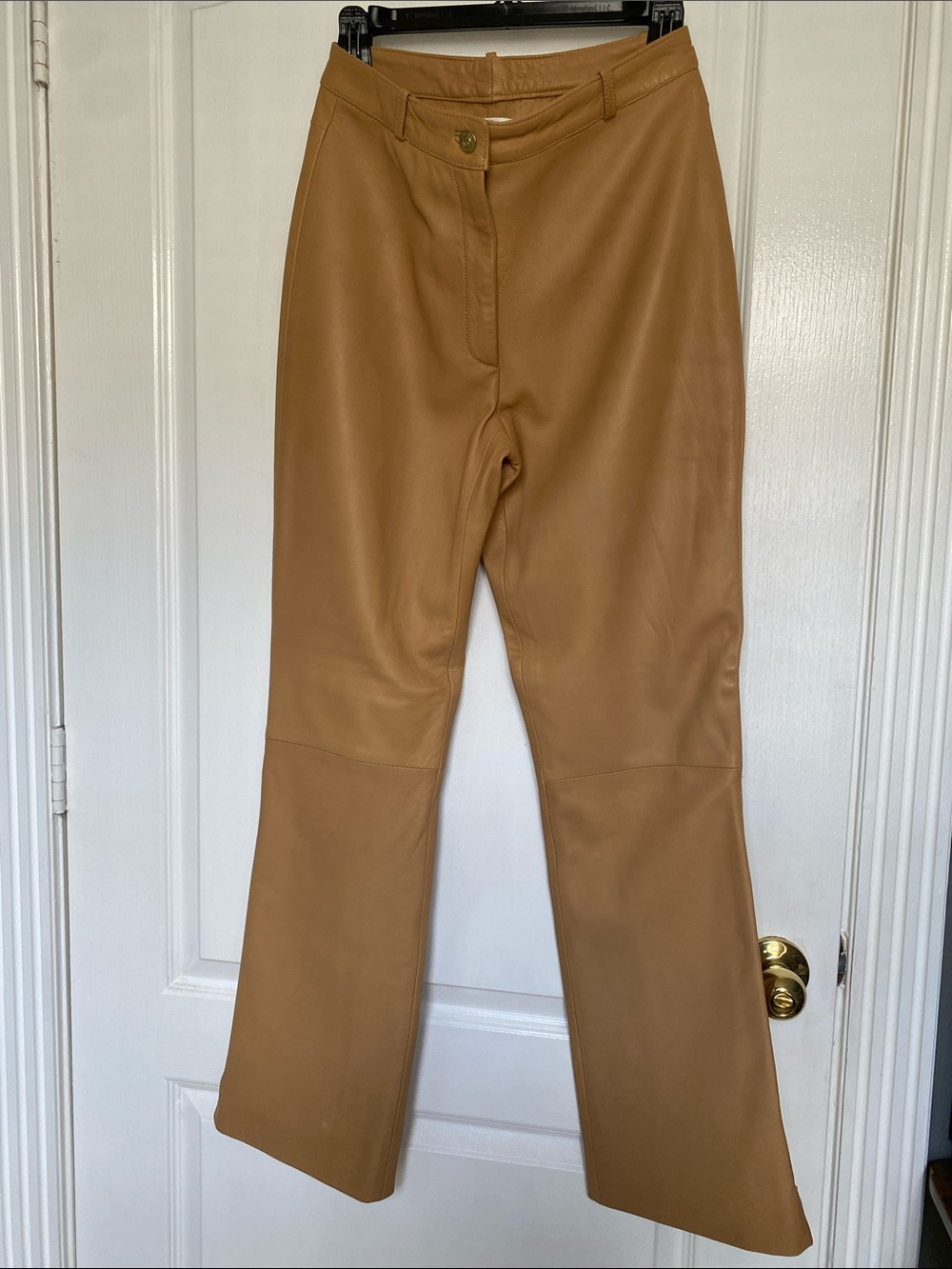 St. John Camel Faux Leather Flare Pants